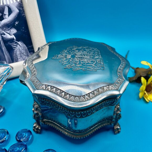 SOLD***Jewelry Box, trinket box, vintage silver-plated Dieu Et Mon Droit - Picture 5 of 14